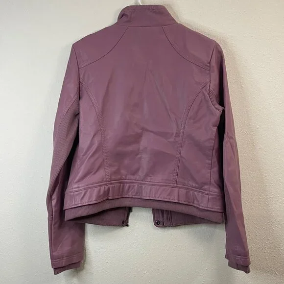 Womens Mauve Faux Leather Jacket With Zipper Pockets & Snap Closures Size S - Picture 10 of 10